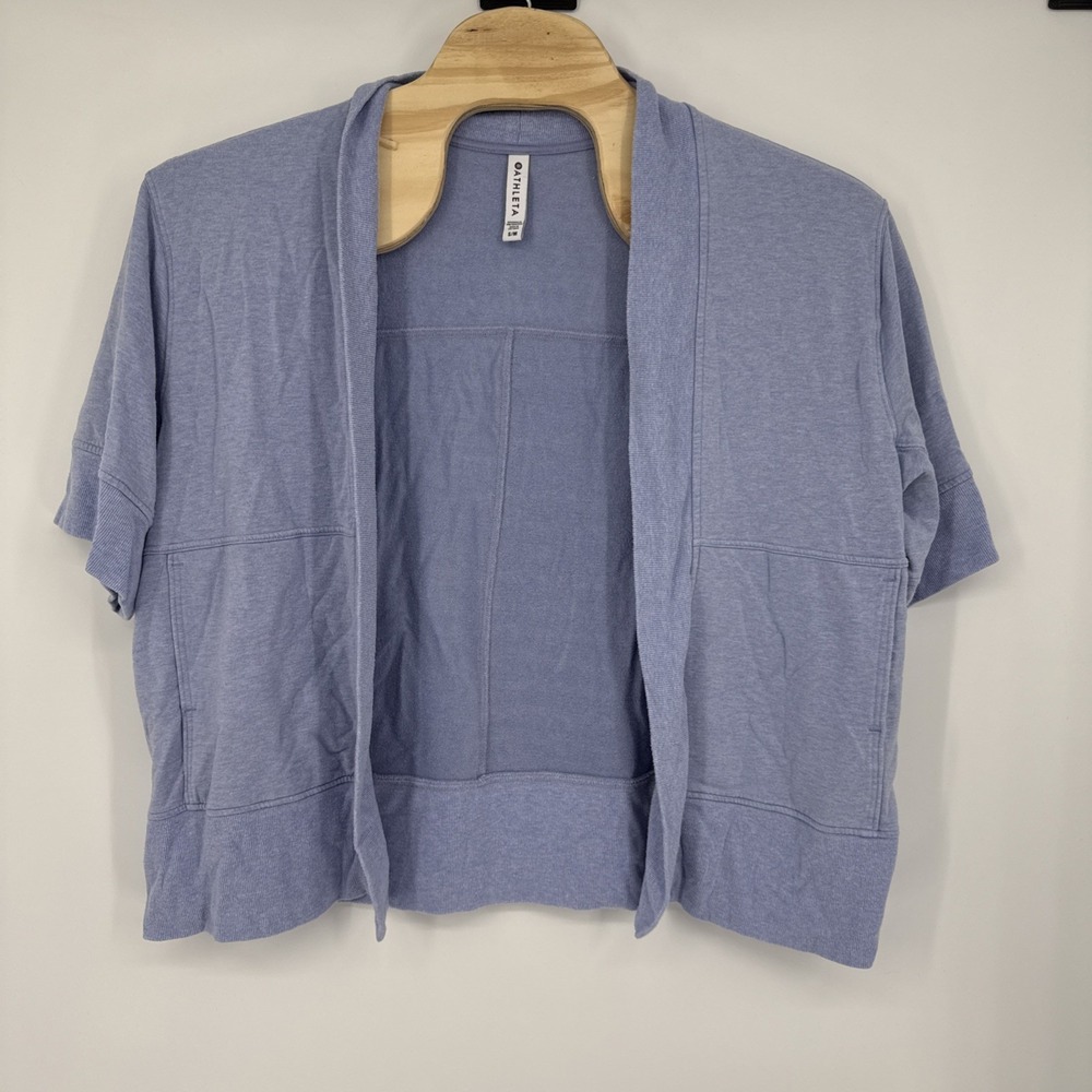 Athleta Lotus Wrap Textured Cardigan‎ Heather Blue Open Front Sweater Size S/M